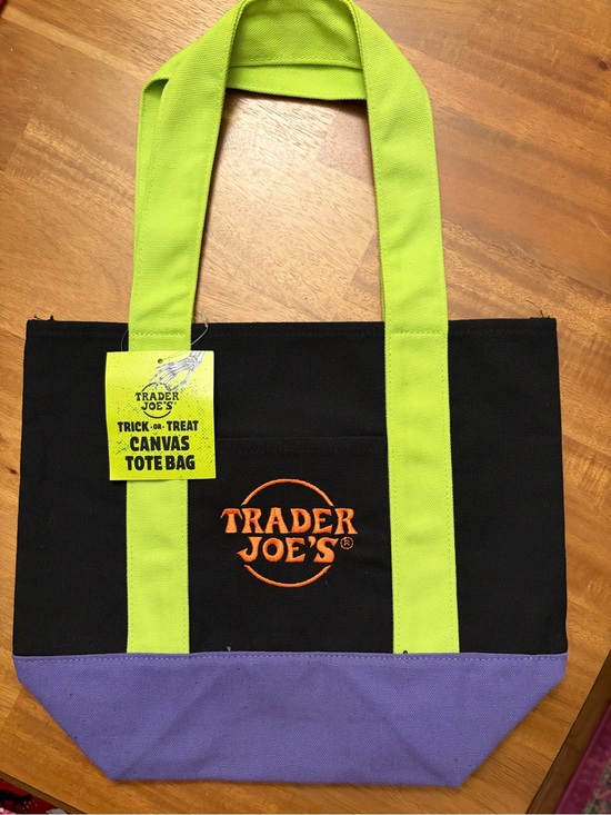 Trader Joe'S Handbags - Trader Joe's Trick or Treat Mini Canvas Tote - Black, Lime, and Purple